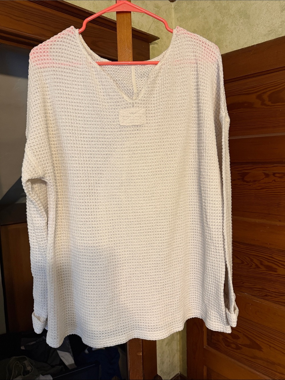 Women’s Cream Waffle-Knit Long Sleeve Top